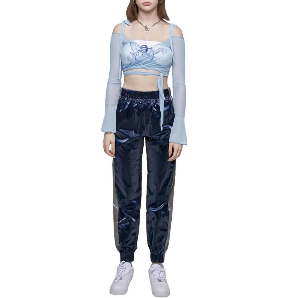 NEW ZEMETA sheer mesh wrap cropped top in baby blue